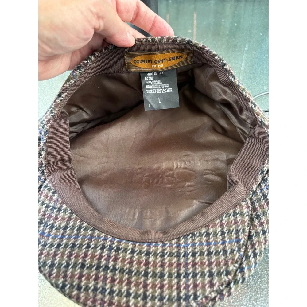 VTG Country Gentleman Mens Wool Blend Flat Cap Plaid Ivy Hat Made in Italy Large